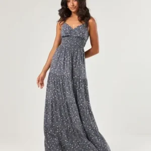 vestido longo azul florido